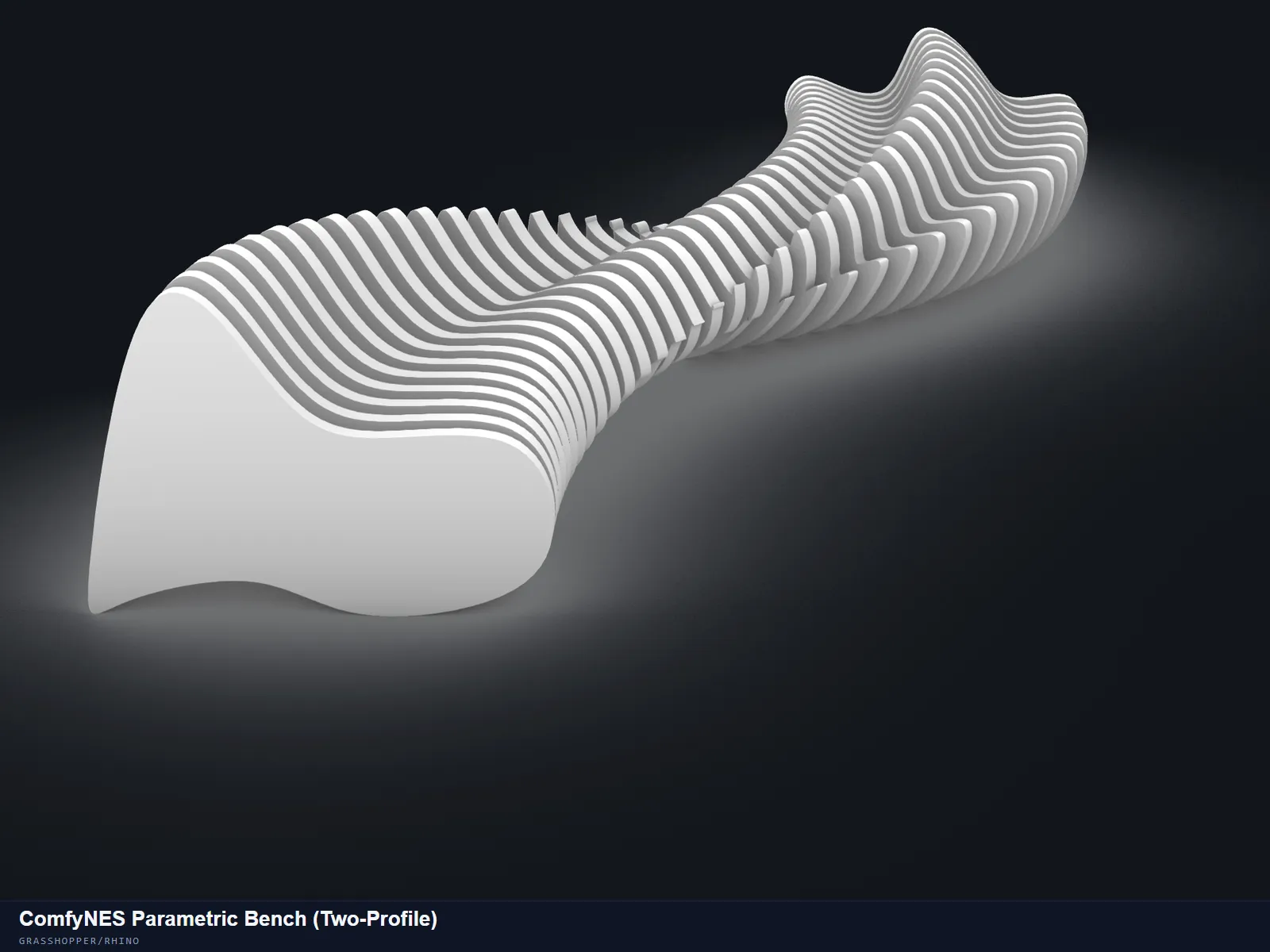 ComfyNES Parametric Bench (Two-Profile) — A contoured slat bench from two section profiles.