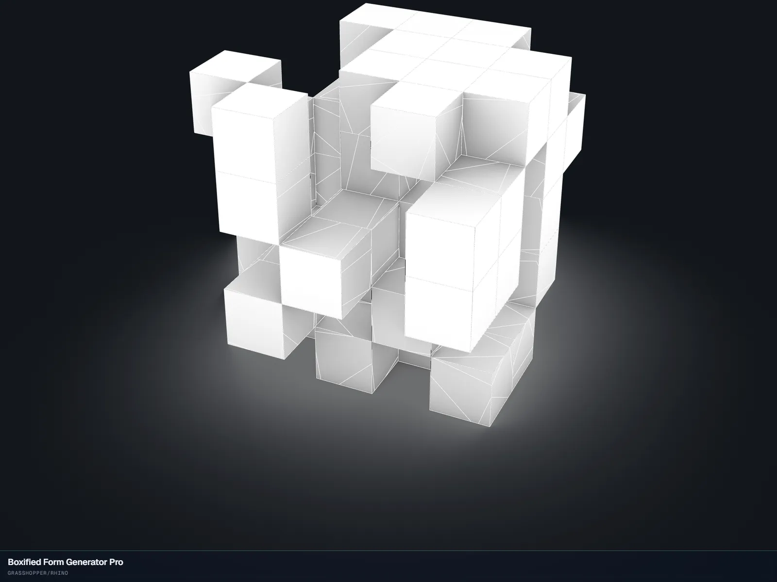 Boxified Form Generator Pro — Massing studies built from a 3D grid of boxes.